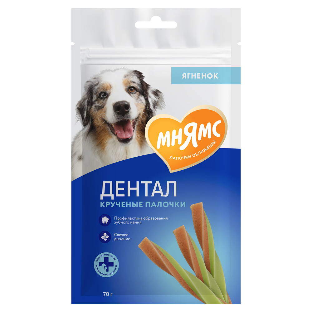 Мнямс Лакомство для собак Крученые палочки с ягненком и мятой 70гр