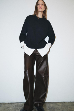 ZARA СВИТЕР С КОМБИНИРОВАННЫМ ПОПЛИНОМ, ТЕМНО-СИНИЙ/БЕЛЫЙ