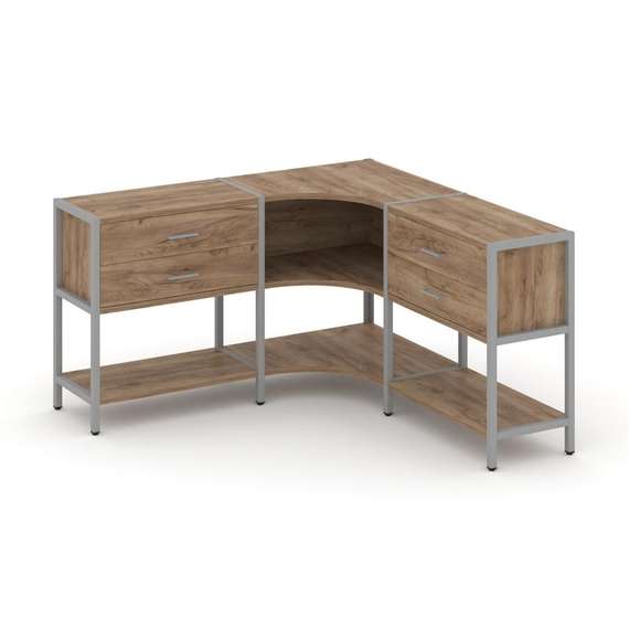 Shelf System Трехсекционный угловой стеллаж двухярусный с ящиками SN.STMU-231 Дуб Табак/Металл Серый