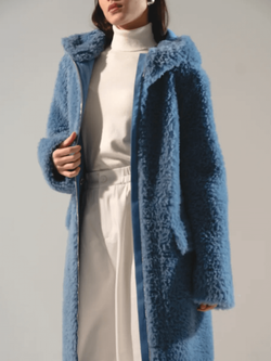 Шуба из 100% шерсти мериноса, синяя, Severina