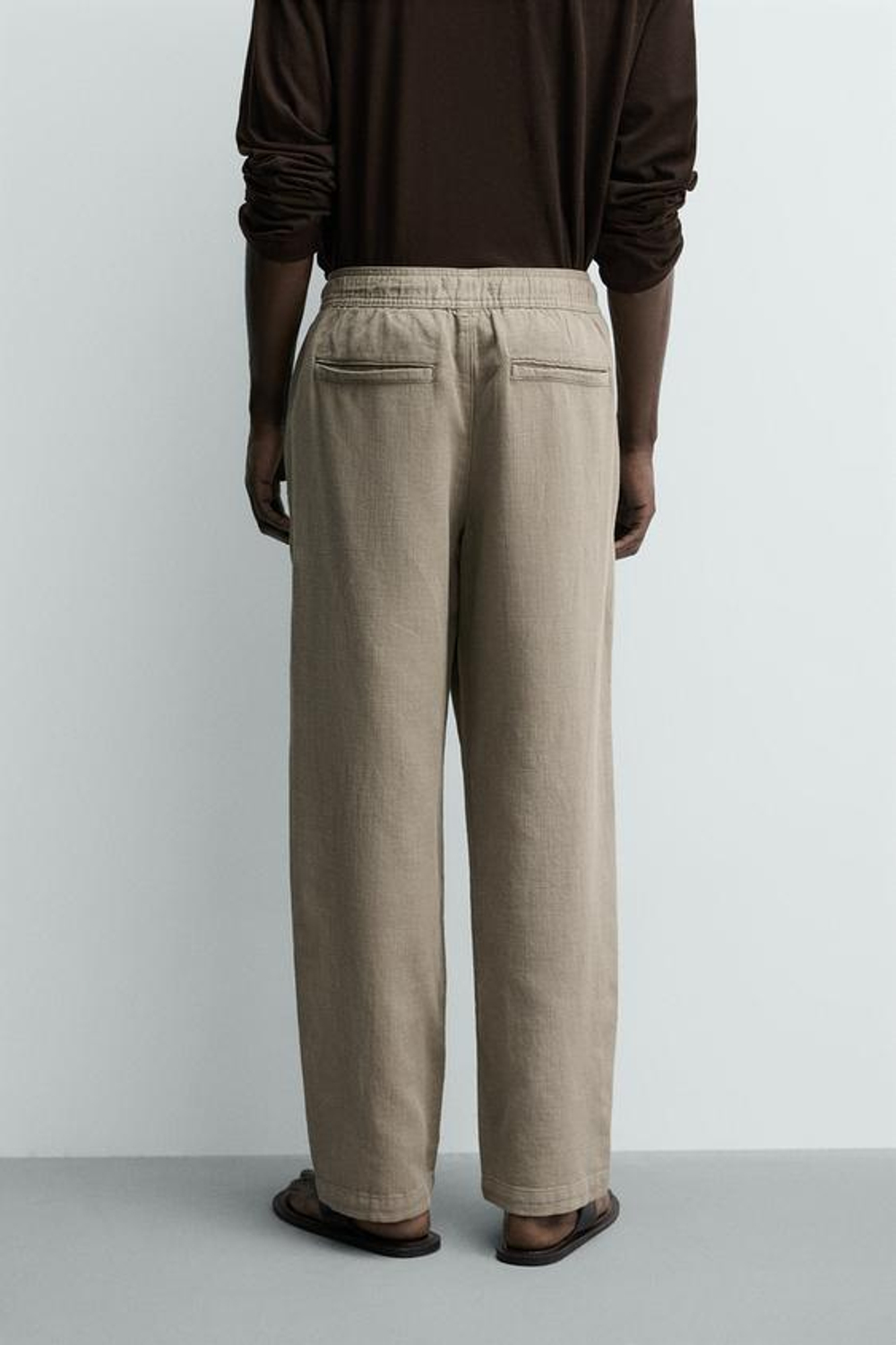 ZARA БРЮКИ RELAXED FIT С РЕЛЬЕФНОЙ СТРУКТУРОЙ, СЕРО-КОРИЧНЕВЫЙ