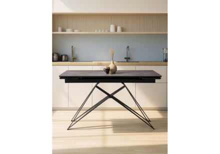 Стол стеклянный Woodville Блэкберн 140(200)х80 кристл серый мрамор, черный