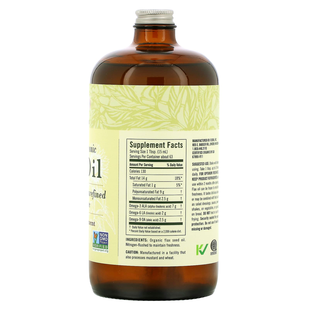Flora, Сертифицированное органическое льняное масло, 946 мл (32 жидких унции)