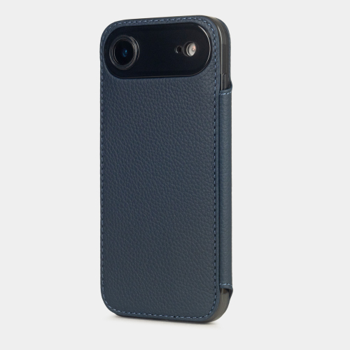 Чехол-книжка кожаная для iPhone 17 Air, теленок синего цвета