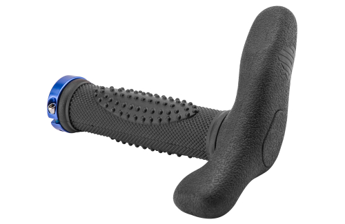 Грипсы 130мм XH-G72BL чёрные с синими кольцами и черными рогами, в инд. упак.