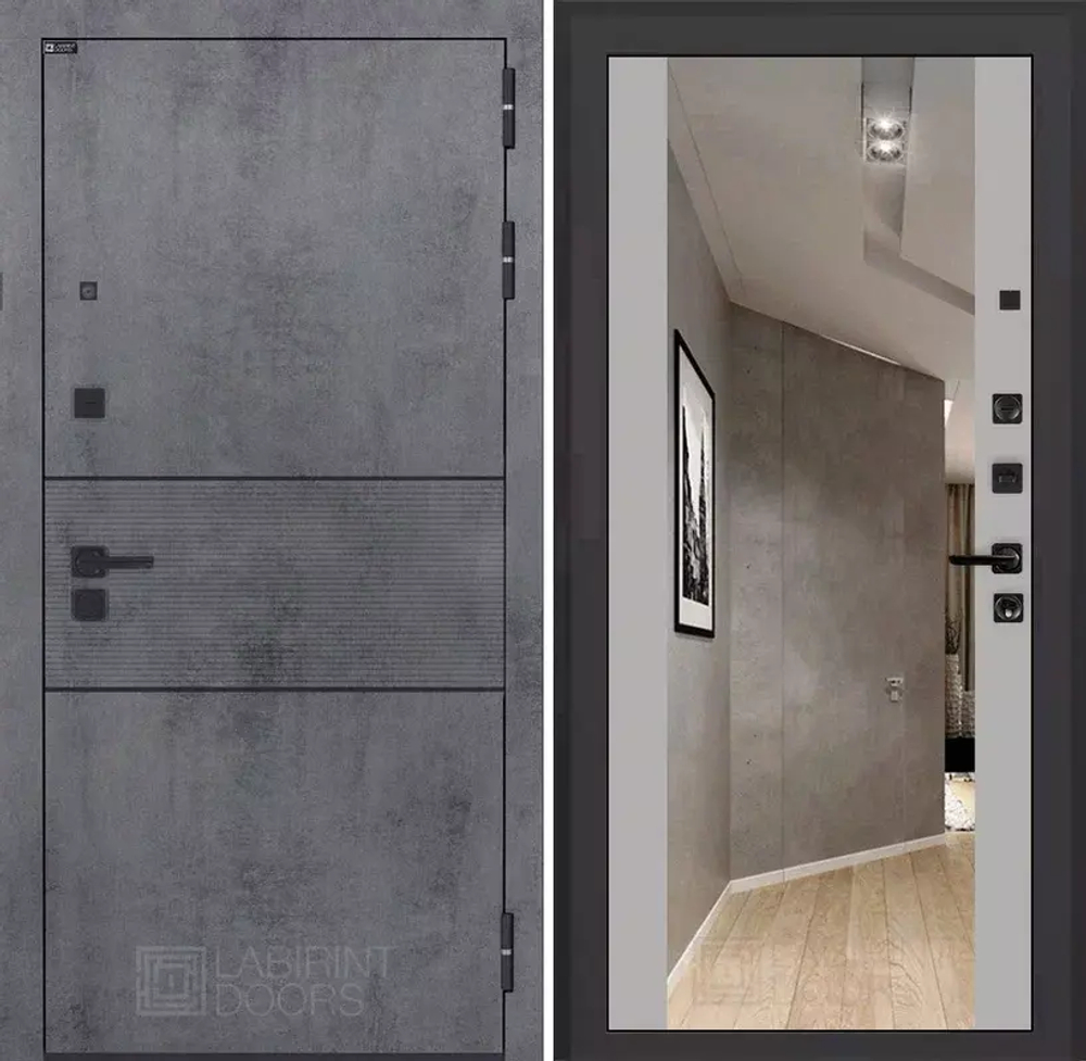 Входная металлическая дверь Лабиринт INFINITY (ИНФИНИТИ) Бетон темный /Зеркало Макси Грей софт