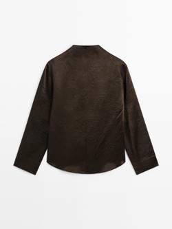 Massimo Dutti Струящаяся блузка с драпированным воротником, коричневый