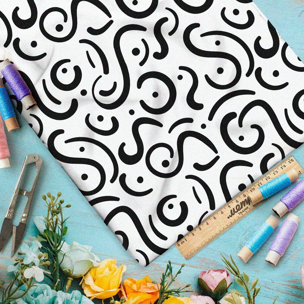 Ткань оксфорд 600 чёрные витиеватые  узоры на бежевом фоне