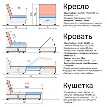Кресло-кровать "Экономик" Студия-Ф, велюр Candy 08