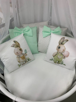 Комплект в кроватку 18 предметов "Кролик с мороженным зеленый", сатин