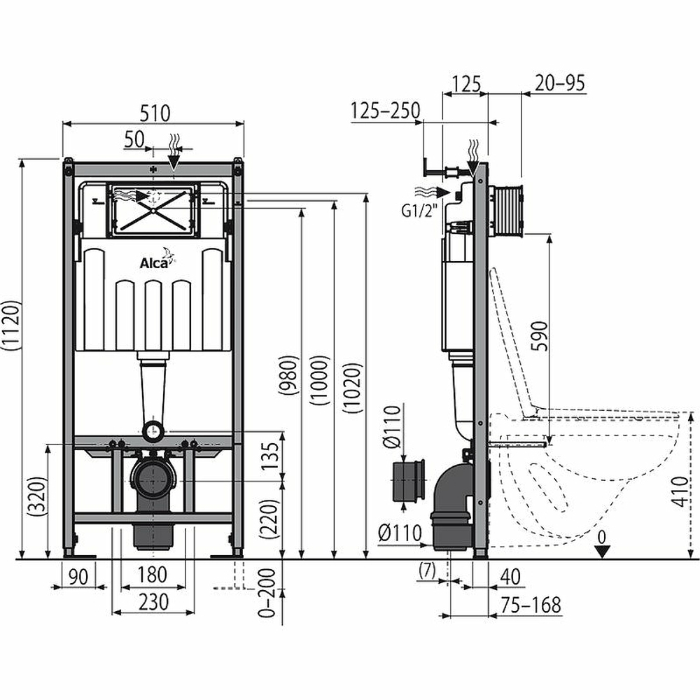Комплект унитаза WeltWasser Heimbach 041 GL-WT 10000008260 с инсталляцией Alcaplast Sadromodul AM101/1120-3:1 RU M71-0001 с сиденьем Микролифт и клавишей смыва Хром