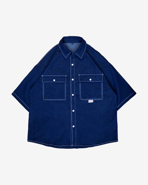 Рубашка Джинсовая с Коротким Рукавом Синяя - фото 1