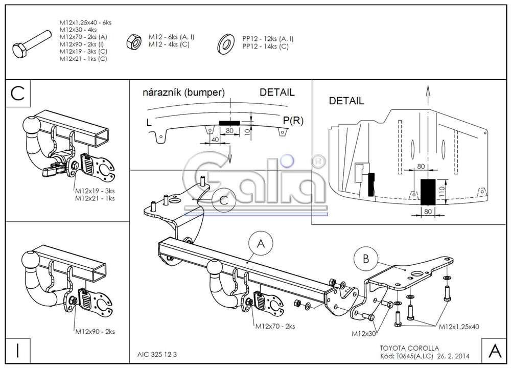 Оцинкованный фаркоп на Toyota Corolla седан E170 2013-2019 (без электрики), Galia T064C