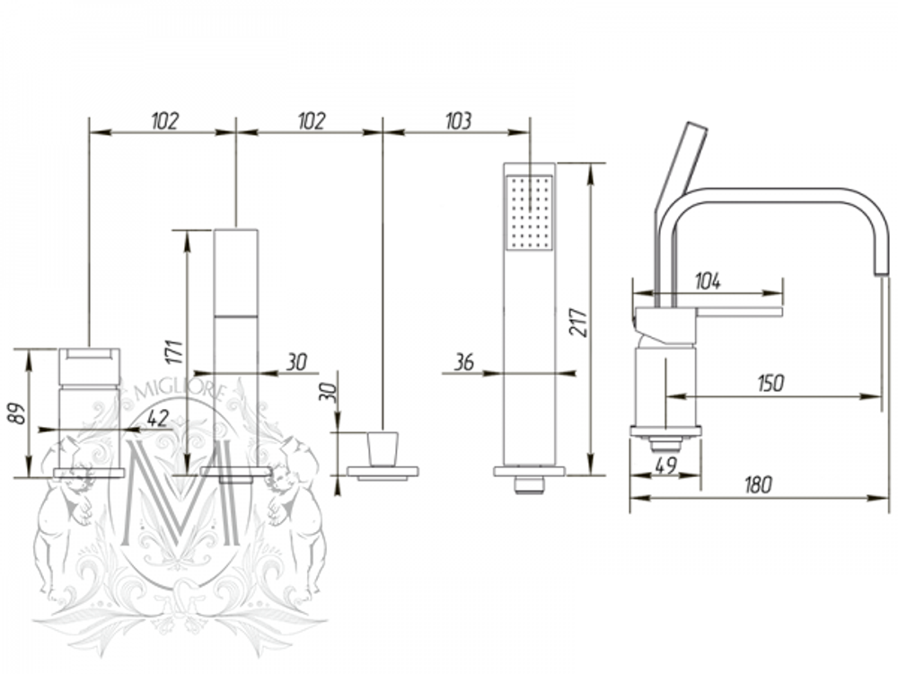 Смеситель на борт ванны Migliore Kvant 18769  схема