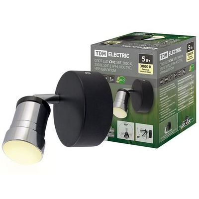 Светильник светодиод, TDM, Костус СНС, 5 Вт, 3000 К, IP44, 230В,50Гц, д/ВК, чер,хром, SQ0358-0228