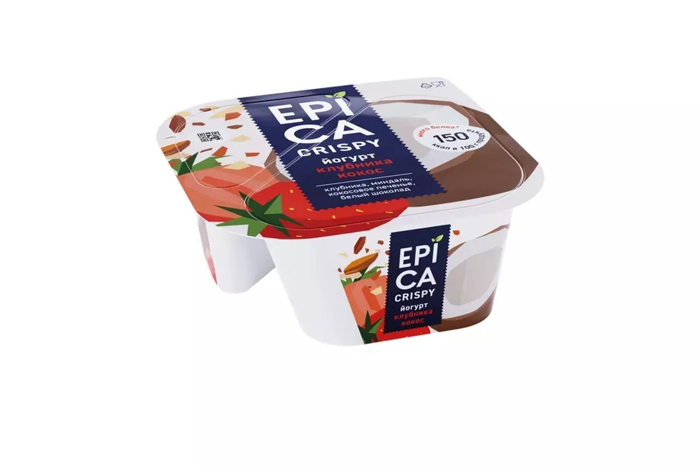 Йогурт Epica Crispy Кокосовое печенье с клубникой, шоколадом и миндалем 7,3% (138 г)