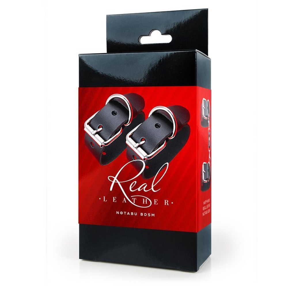 Черные кожаные наручники на застежках (Цвет: черный)