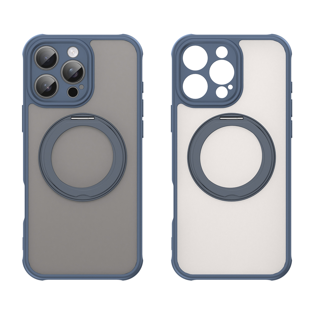 Матовый синий чехол с магнитным поворотным кольцом для iPhone 16 Pro, поддержка MagSafe