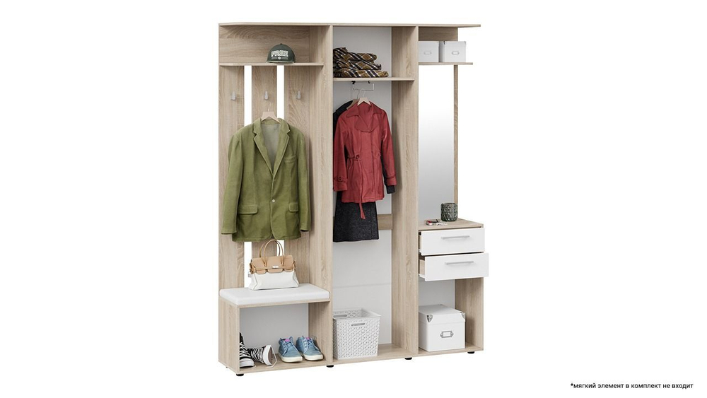 Прихожая с зеркалом комплект мебели Дуб Сонома/Белый Ясень 160х36х205 см