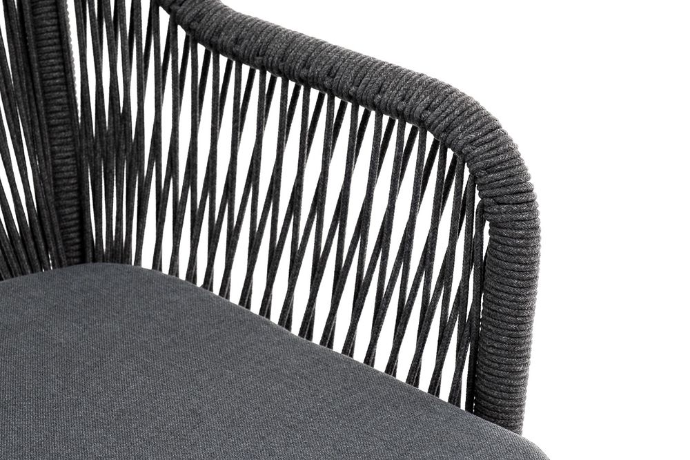 "Лион" стул плетеный из роупа, каркас алюминий серый (RAL7022) муар, роуп серый круглый, ткань серая 017