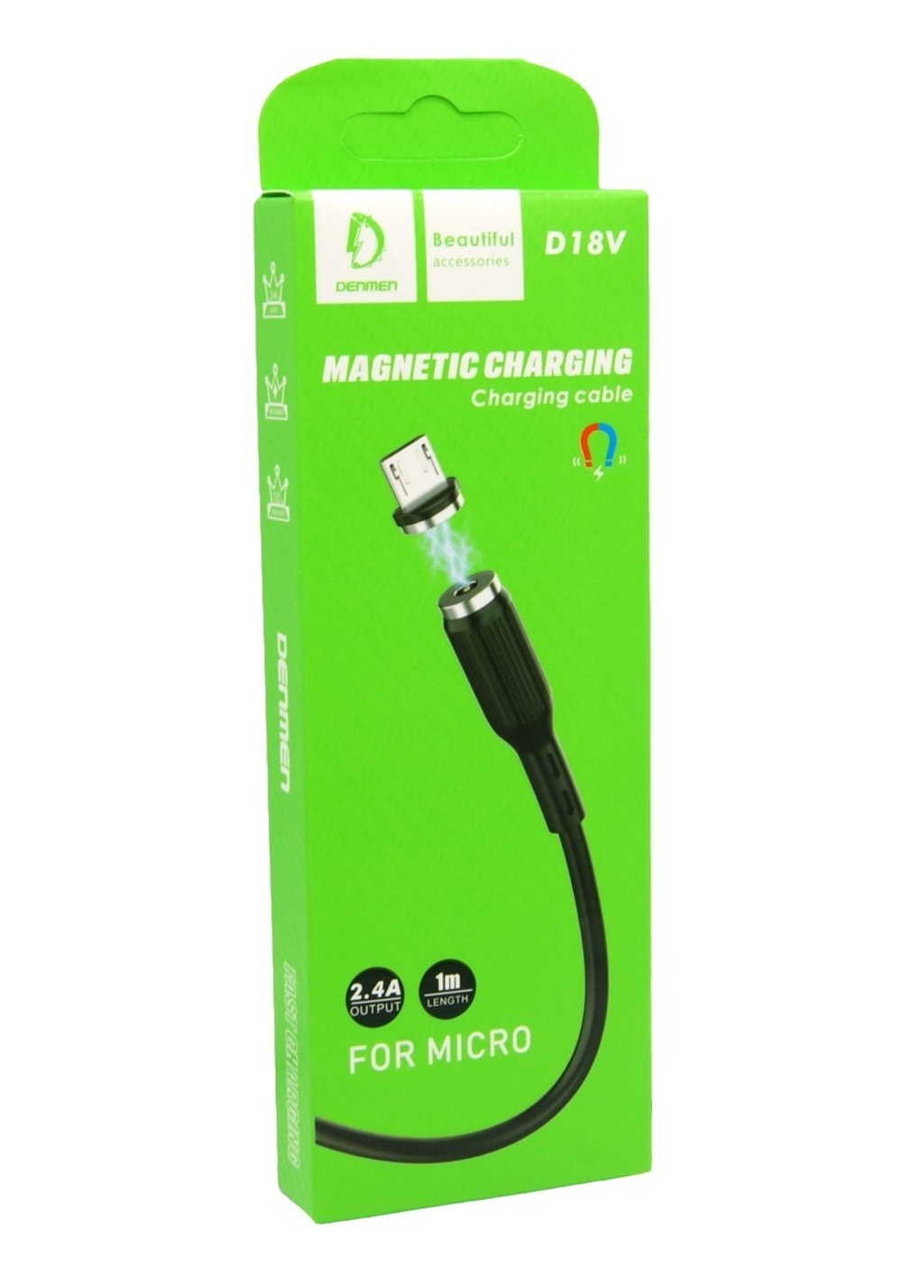 Кабель USB - Micro DENMEN D18V магнитный (черный) 1м