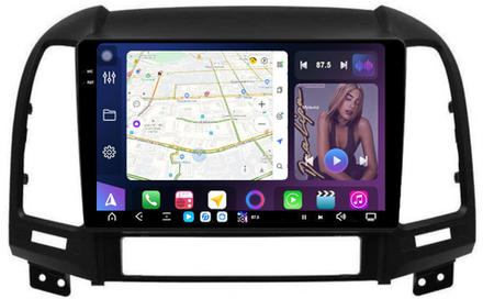 Магнитола для Hyundai Santa Fe 2 CM 2006-2012 (рамка черная) - FarCar XXL008M монитор 9.5" 2K QLED на Android 13, TS20, 8+256Гб, CarPlay, 4G SIM-слот