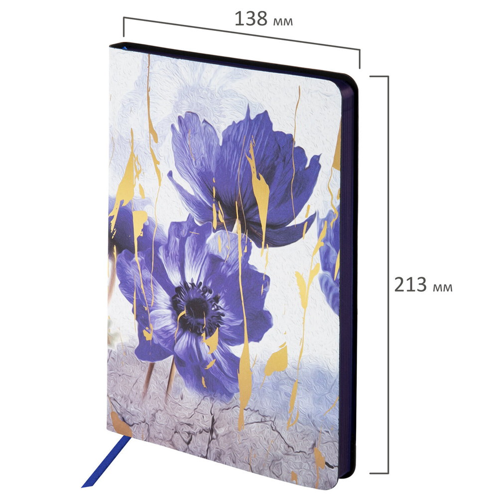 Ежедневник недатированный А5 (138х213 мм) BRAUBERG VISTA под кожу гибкий 136 л. "Blue flowers" (2 штуки в упаковке)