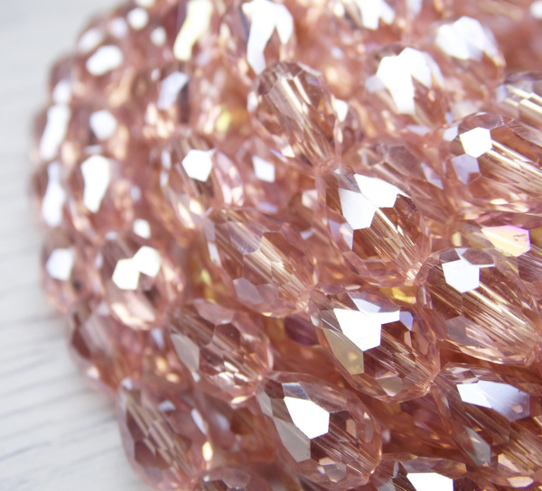 БК007ДС118 Хрустальные бусины-капли, цвет: персиковый AB прозрач, размер 11х8 мм, кол-во: 15 шт.