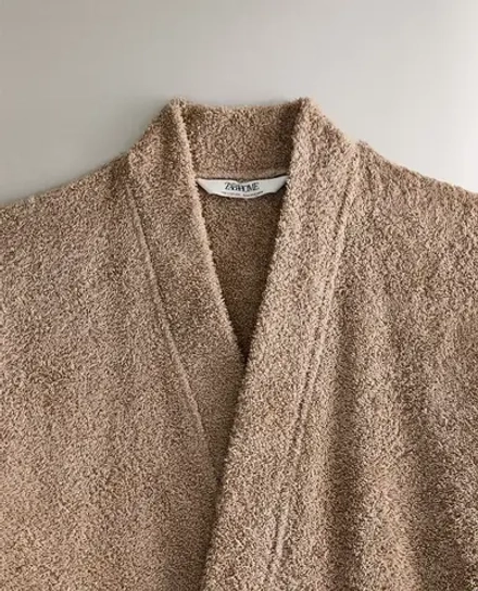 ZARA HOME ХЛОПКОВЫЙ ХАЛАТ, БЕЖЕВЫЙ