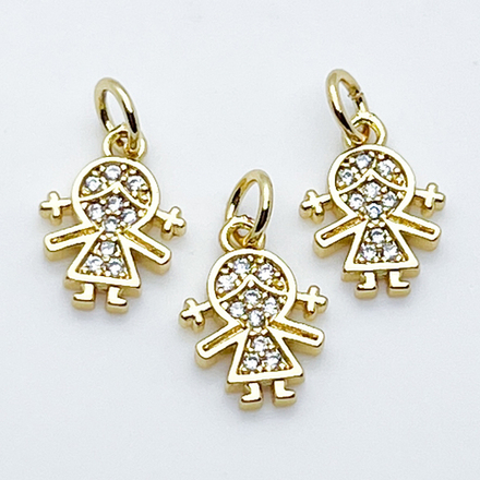 Подвеска Девочка, позолота, фианиты, размер 12*9 мм, цена за 1 шт