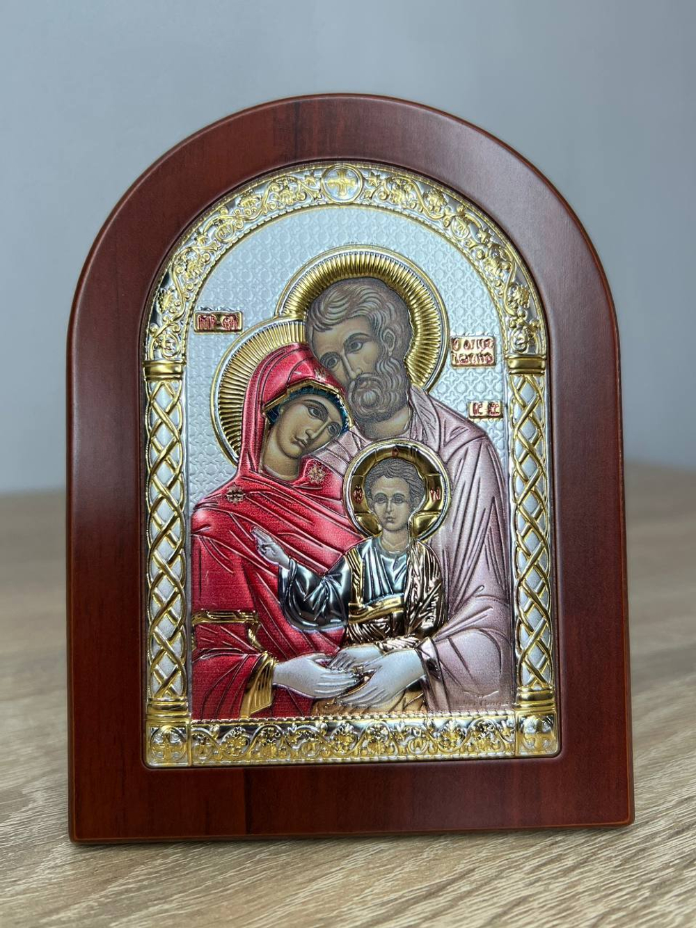 Св. Семейство, икона арочная, красное дерево, эмаль 105х140