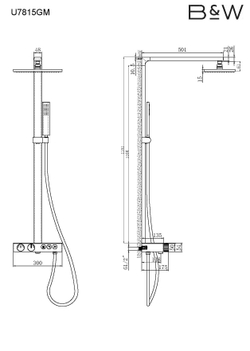 Душевая система Black&White Universe с термостатом, Gun Metal (U7815GM)