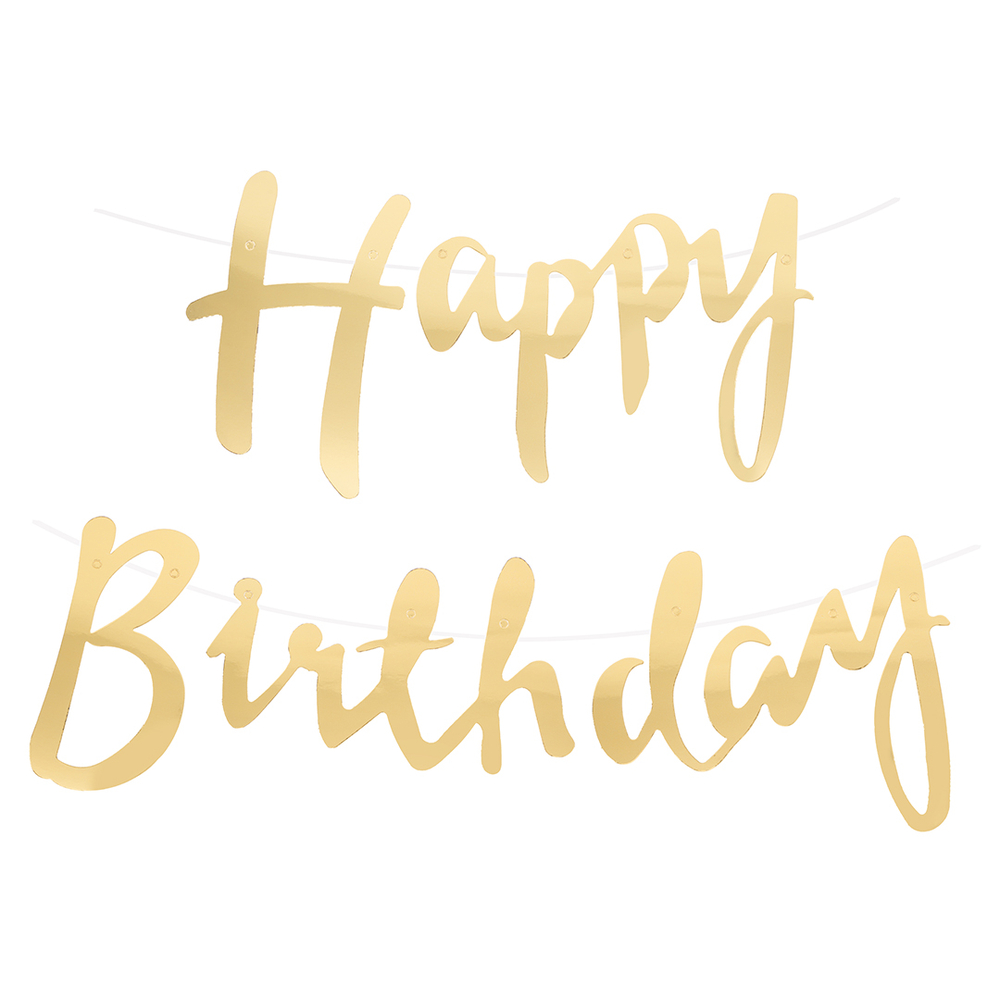 Гирлянда Happy Birthday (курсив), Золото, Металлик, 500 см