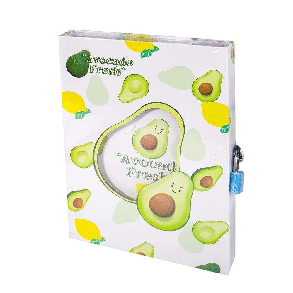 Записная книжка в футляре 14,5 см * 20,5 см , 7БЦ, Alingar, ламинация, замочек, 45 л., линия, "Avocado fresh", белый
