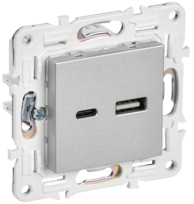 SKANDY Розетка USB A+C 18Вт SK-R13S серебряный IEK