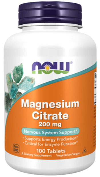 Now Foods Magnesium Citrate 200 mg 100 tablets , Цитрат магния, Магний