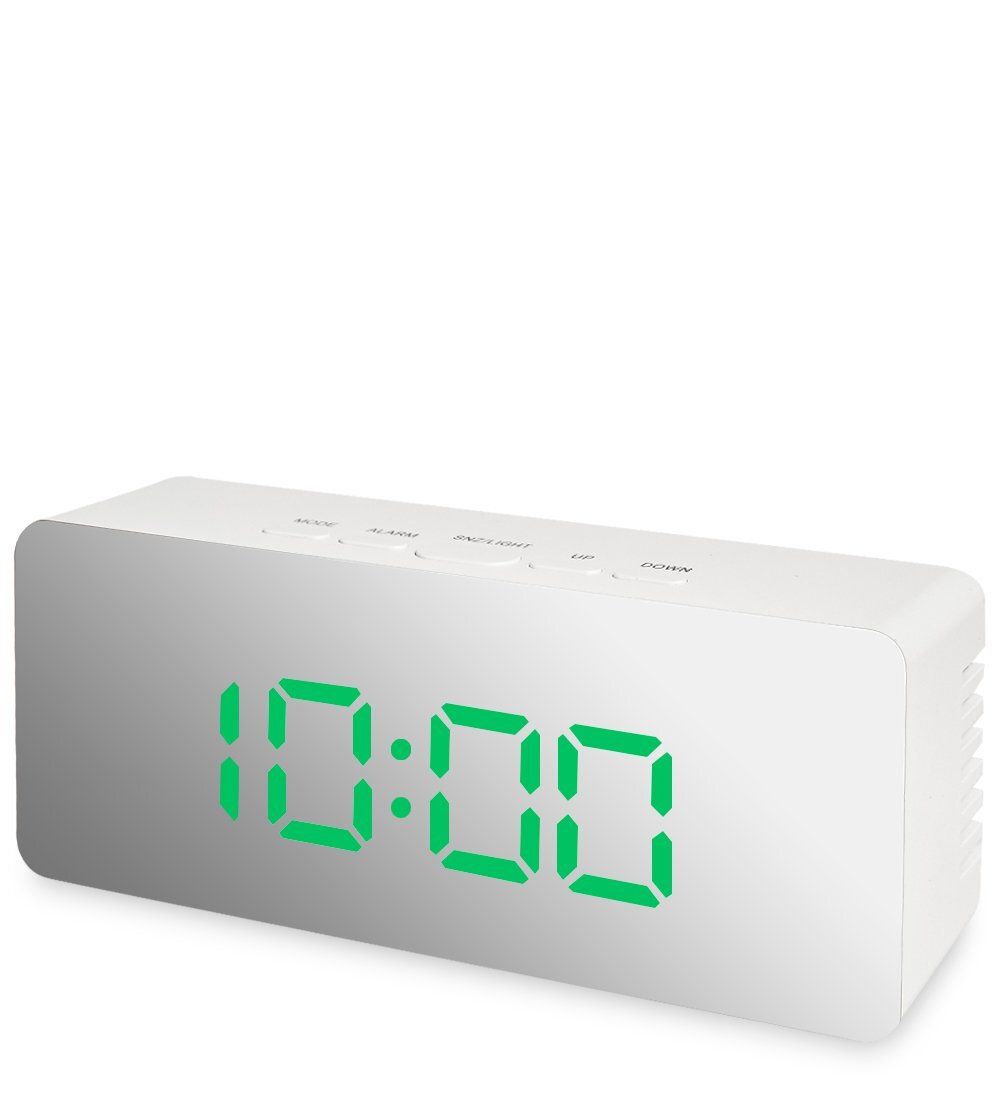 ЯЛ-07-23/ 3 Часы электронные мал. зеркальные (белые с зеленым циферблатом)