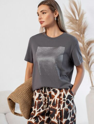 Нарядная футболка с принтом фольгой из премиального хлопка с эластаном  D49.124 (129942)