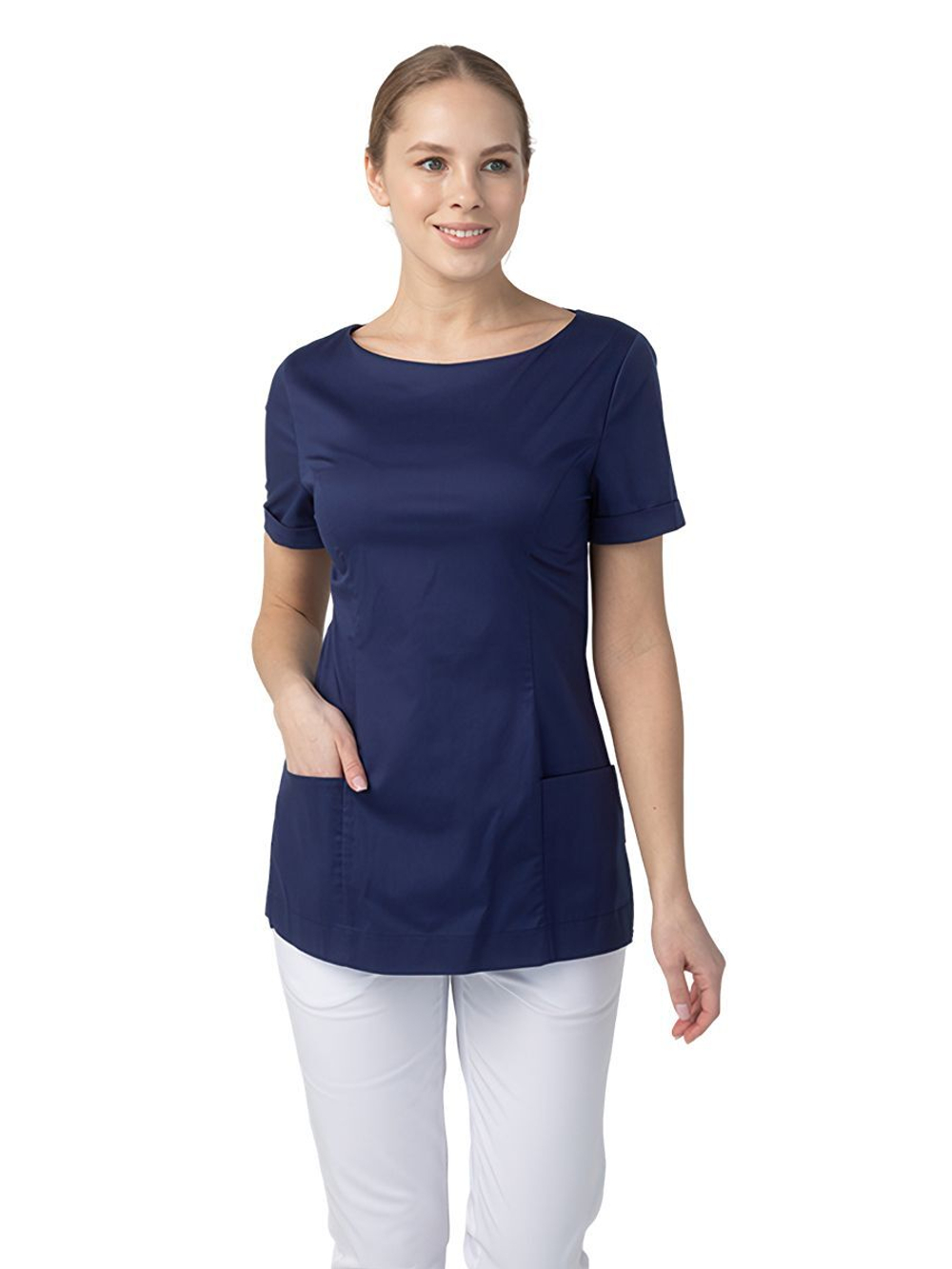 Туника медицинская женская Dr. Nice DRN415 с молнией сзади, короткий рукав, черный, 52