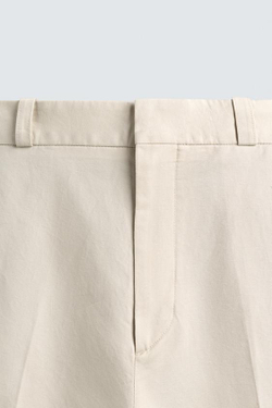 ZARA ПРЯМЫЕ БРЮКИ ЧИНОС ИЗ ХЛОПКА И ЛЬНА, ПЕСОЧНЫЙ