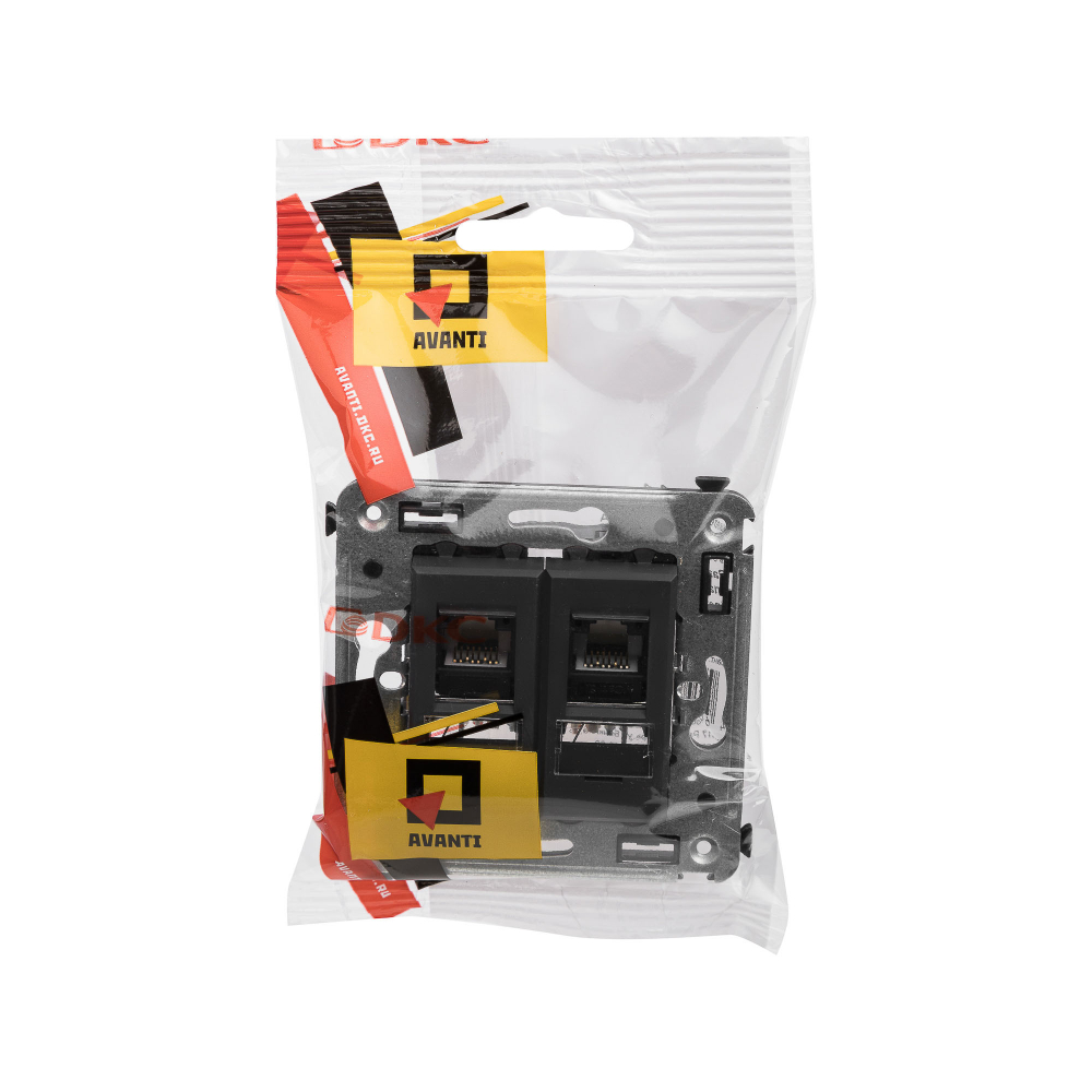 Компьютерная розетка RJ-45 в стену, кат.6А двойная, "Avanti", "Черный матовый"