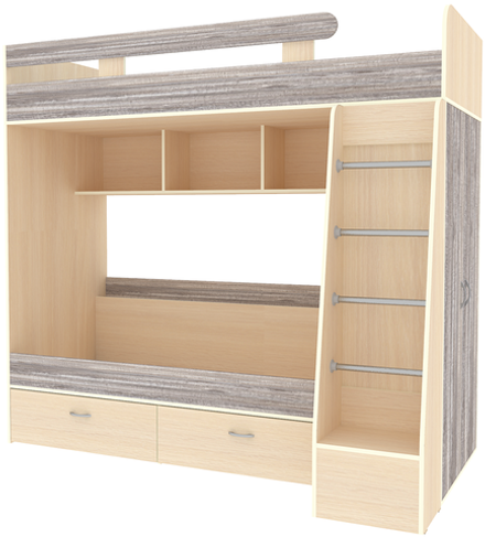 Двухъярусная кровать КарИВи Юниор 6  Дуб Молочный Бетон