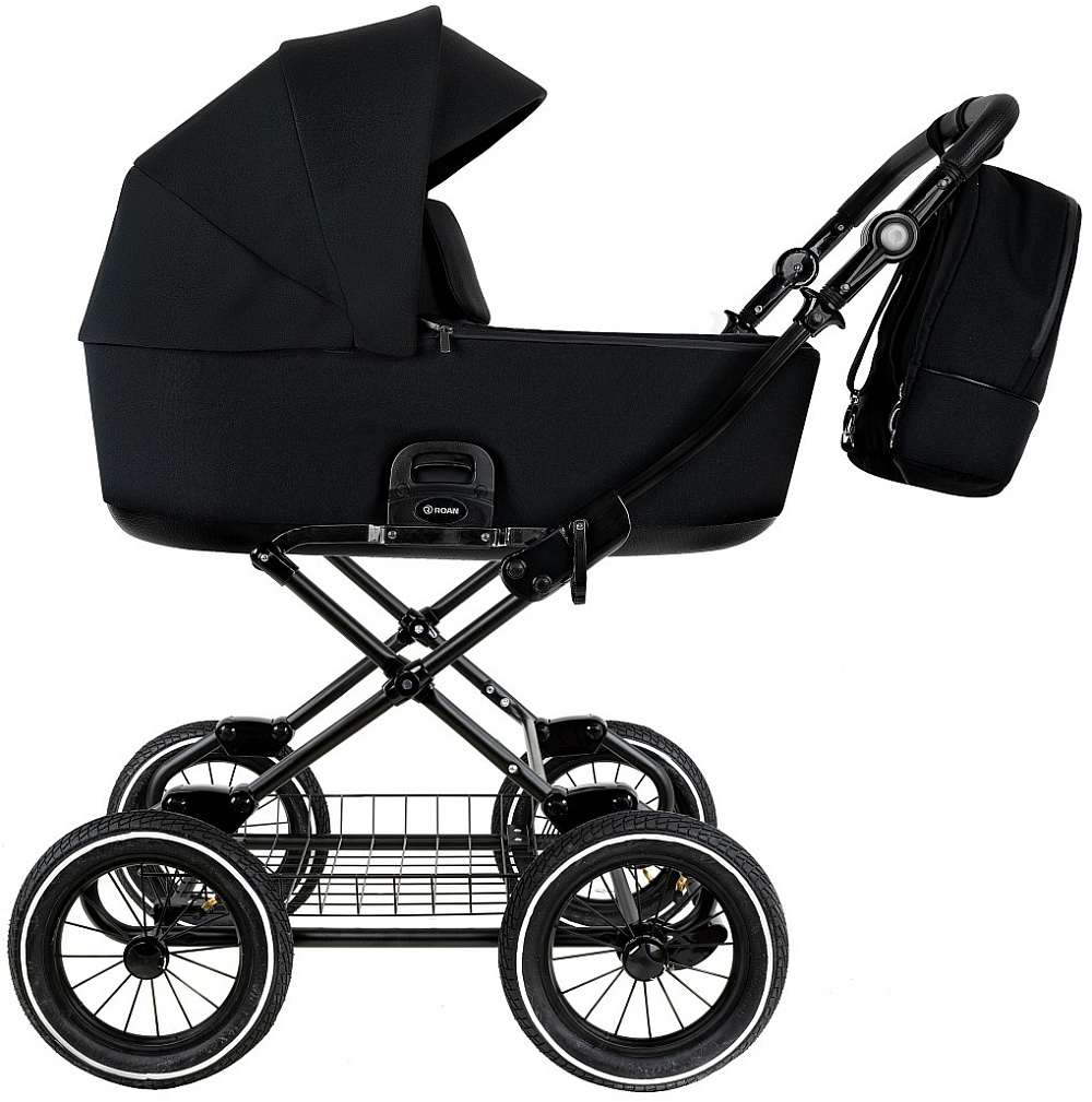 Детская коляска Roan Bass Next Classic d12 2.0 3 в 1 с автокреслом Pituso Baesa Pro Black,Beige Canopy BNC/85/2 Caviar/Black/руч.Cappuccino