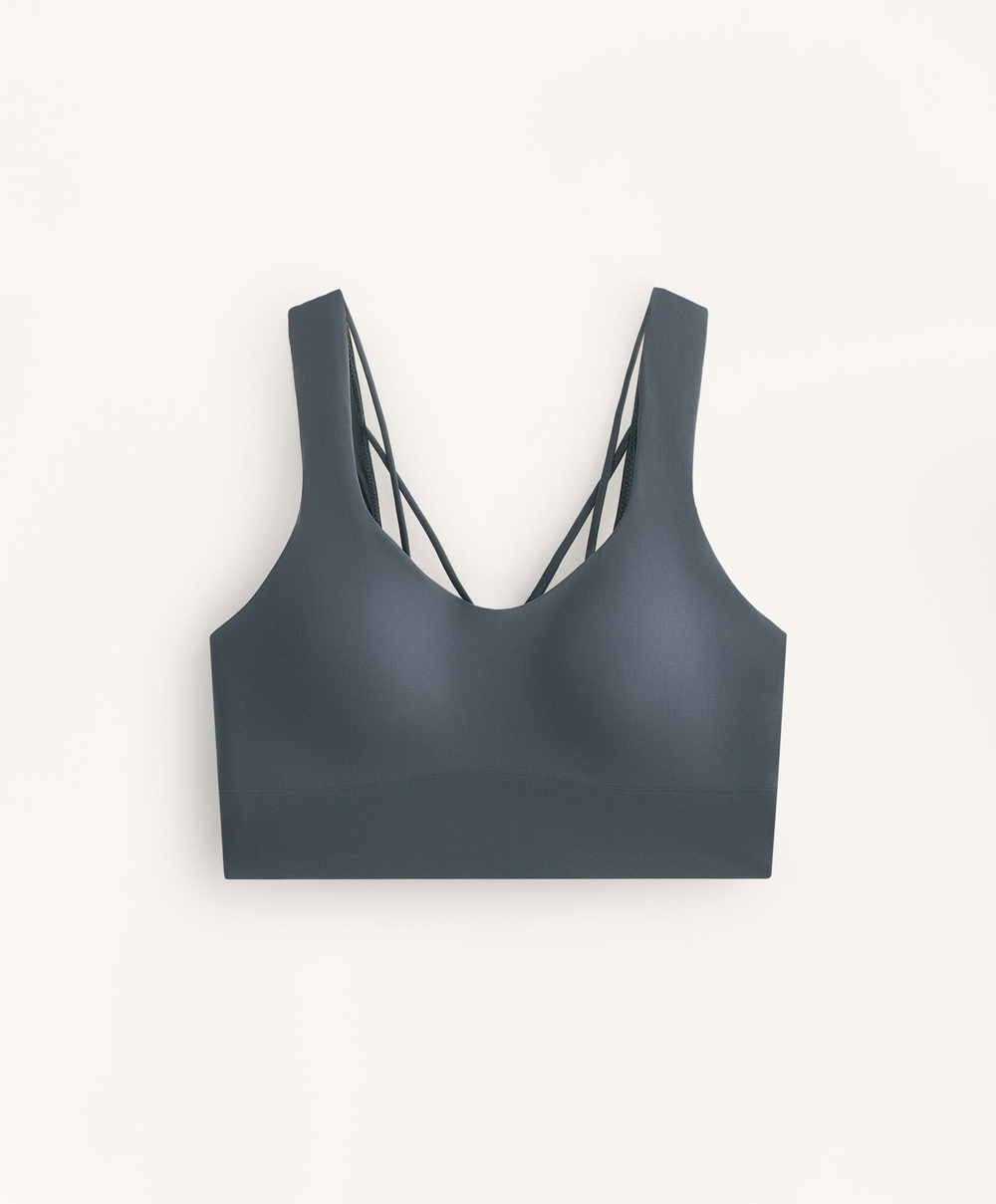 Oysho Спортивный бюстгальтер Light Touch со средней поддержкой, антрацитовый/голубой