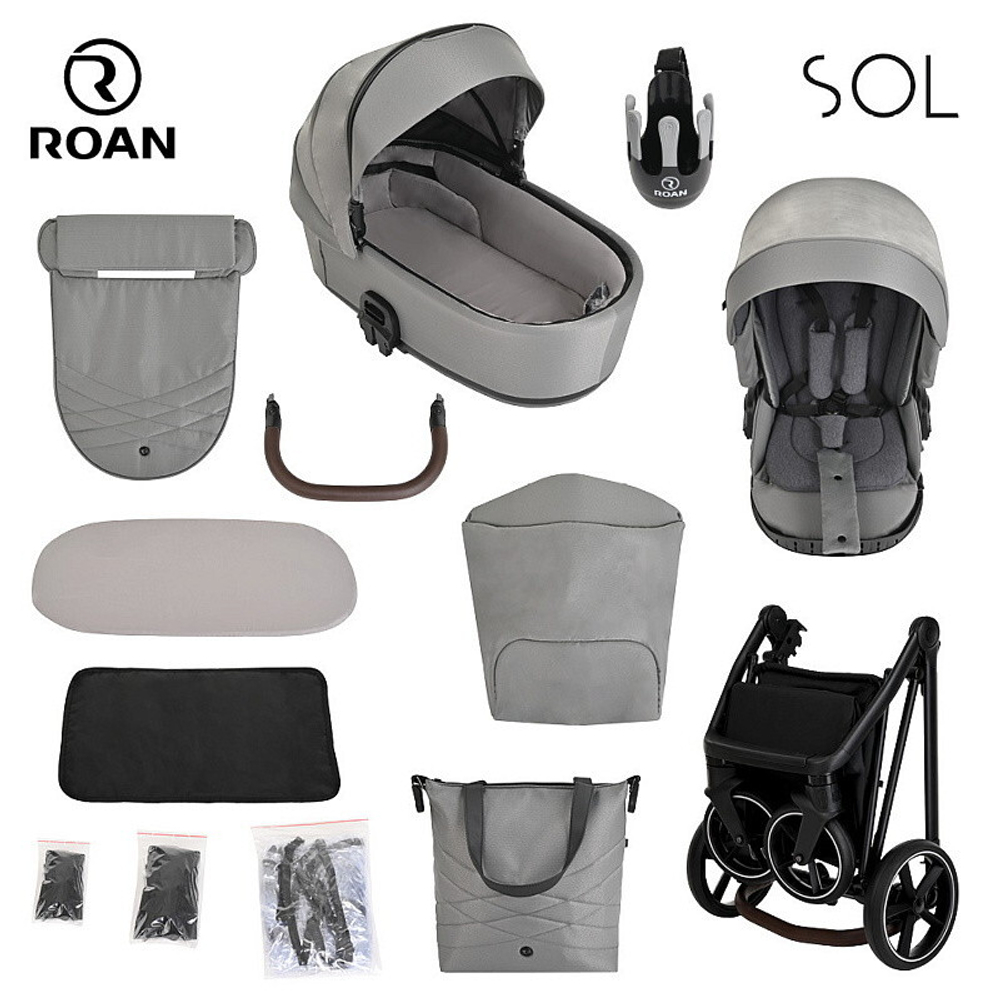Детская коляска Roan Sol 3 в 1 с автокреслом Tutis Elo Black RSL/1011 Cloud Grey