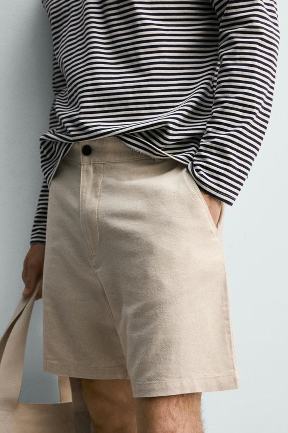 ZARA ШОРТЫ REGULAR FIT ИЗ РЕЛЬЕФНОЙ ТКАНИ, СВЕТЛО-БЕЖЕВЫЙ