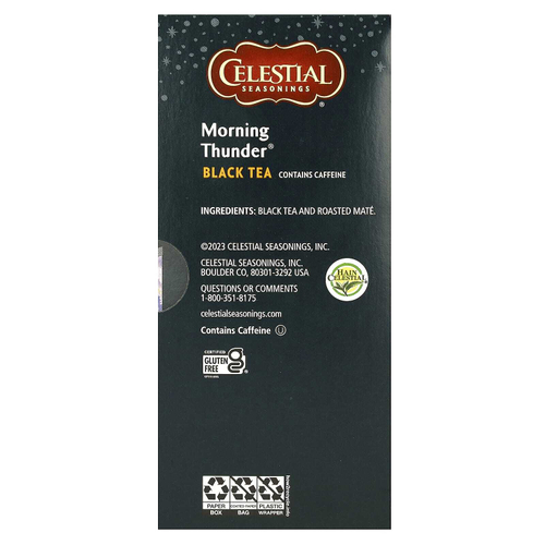 Celestial Seasonings, черный чай, Morning Thunder, 20 чайных пакетиков, 40 г (1,4 унции)