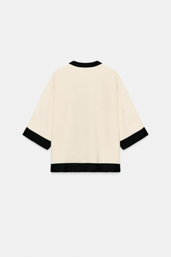 ZARA ВЯЗАНЫЙ ЖАКЕТ С КОНТРАСТНОЙ ОТДЕЛКОЙ, ЭКРЮ