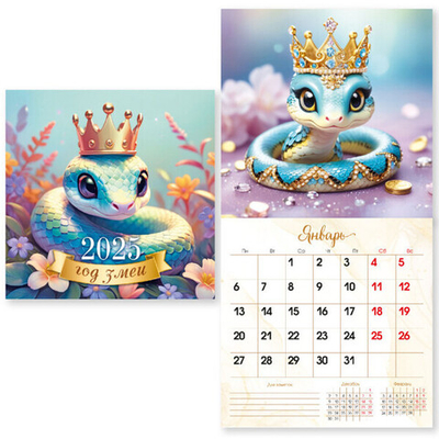 Календарь на скрепке 2025"Символ года - Нежная змейка» 23*23 см