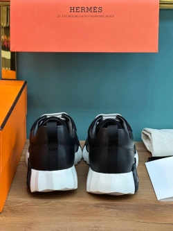 Мужские черные кожаные кроссовки Hermes Bouncing
